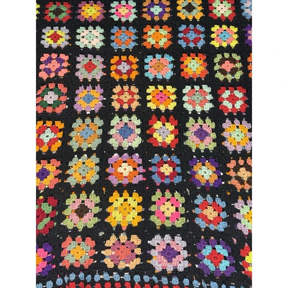 VTG Crochet Roseanne Granny Square Afghan Throw Cottagecore ~160